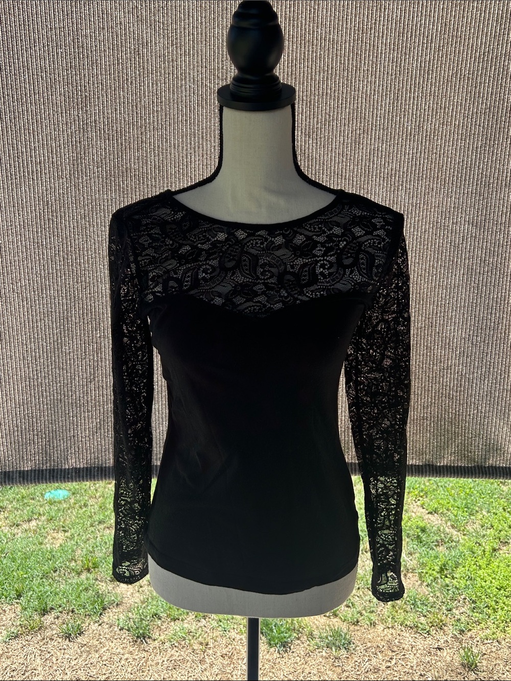 Ambiance Black Lace Yoke Long Sleeve Top
